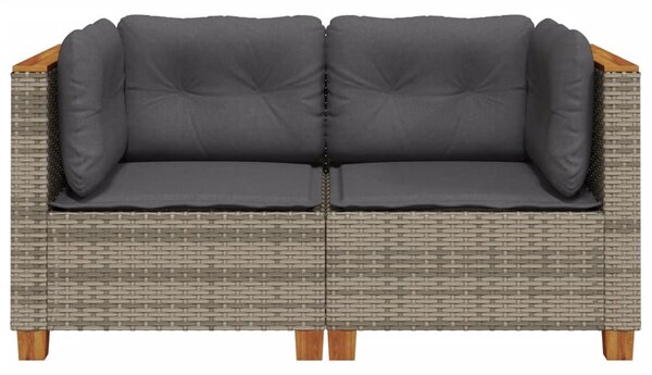 2 db szürke polyrattan kerti sarokkanapé párnával