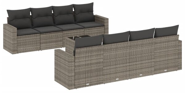9 részes szürke polyrattan kerti ülőgarnitúra párnákkal