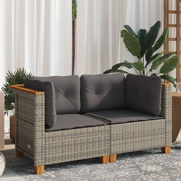 2 db szürke polyrattan kerti sarokkanapé párnával
