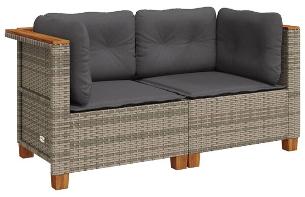 2 db szürke polyrattan kerti sarokkanapé párnával
