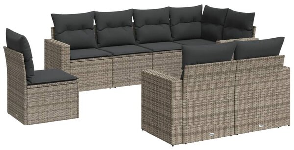 8 részes szürke polyrattan kerti ülőgarnitúra párnákkal