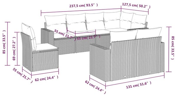 8 részes szürke polyrattan kerti ülőgarnitúra párnákkal
