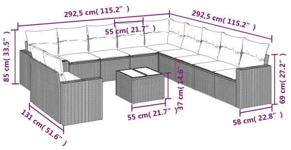 12 részes szürke polyrattan kerti ülőgarnitúra párnákkal