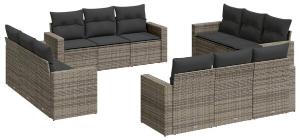 12 részes szürke polyrattan kerti ülőgarnitúra párnákkal