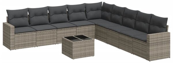 10 részes szürke polyrattan kerti ülőgarnitúra párnákkal