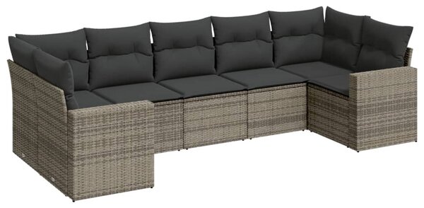 7 részes szürke polyrattan kerti ülőgarnitúra párnákkal
