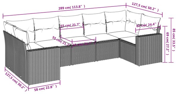 7 részes szürke polyrattan kerti ülőgarnitúra párnákkal