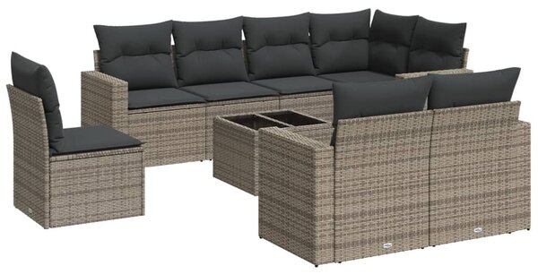 9 részes szürke polyrattan kerti ülőgarnitúra párnákkal