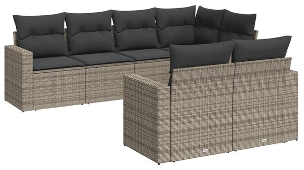 7 részes szürke polyrattan kerti ülőgarnitúra párnákkal