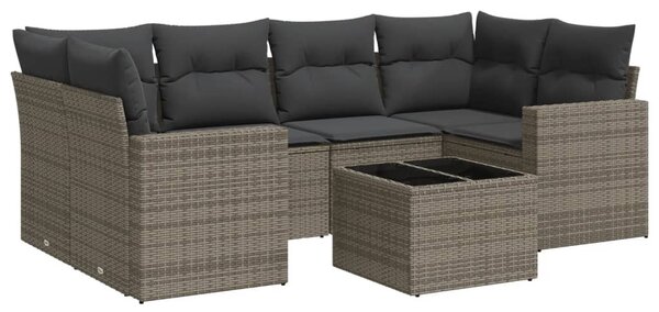 7 részes szürke polyrattan kerti ülőgarnitúra párnákkal