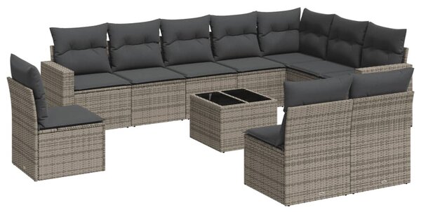 11 részes szürke polyrattan kerti ülőgarnitúra párnákkal