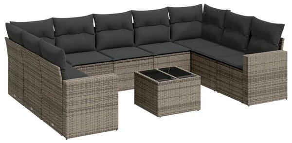 10 részes szürke polyrattan kerti ülőgarnitúra párnákkal