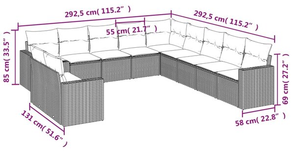 11 részes szürke polyrattan kerti ülőgarnitúra párnákkal