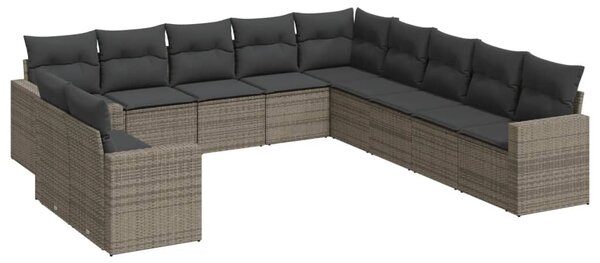 11 részes szürke polyrattan kerti ülőgarnitúra párnákkal