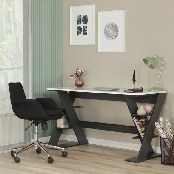 Lungo íróasztal, antracit-fehér, 140 cm