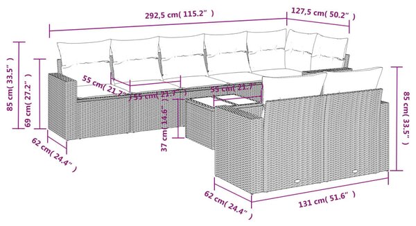 9 részes szürke polyrattan kerti ülőgarnitúra párnákkal