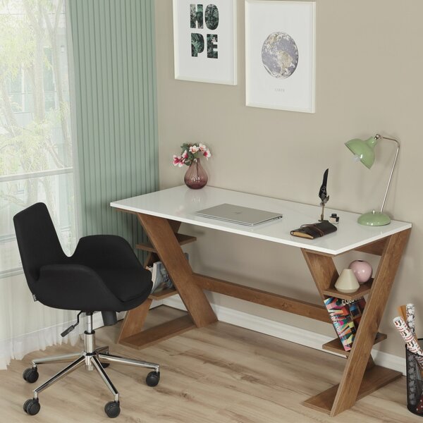 Lungo íróasztal, sötét tölgy-fehér, 140 cm