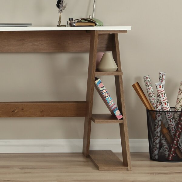 Lungo íróasztal, sötét tölgy-fehér, 140 cm