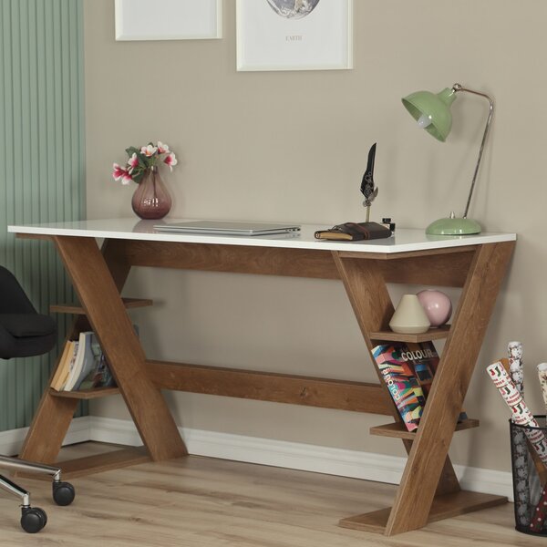 Lungo íróasztal, sötét tölgy-fehér, 140 cm