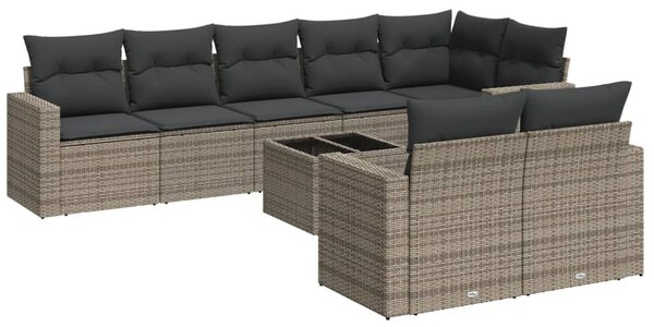 9 részes szürke polyrattan kerti ülőgarnitúra párnákkal