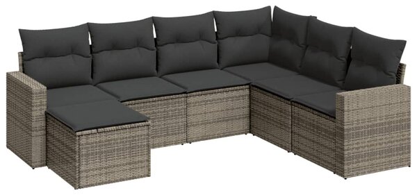 7 részes szürke polyrattan kerti ülőgarnitúra párnákkal
