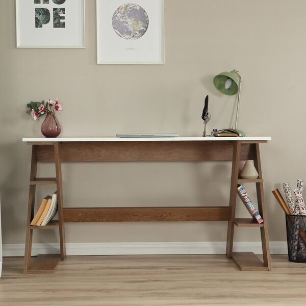 Lungo íróasztal, sötét tölgy-fehér, 140 cm