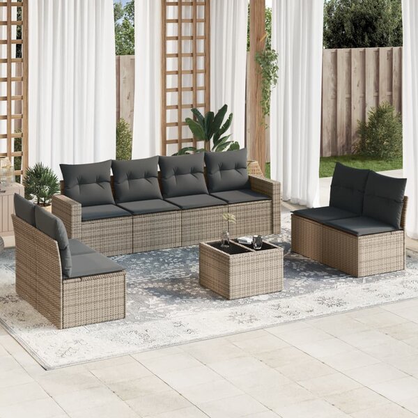 9 részes szürke polyrattan kerti ülőgarnitúra párnákkal