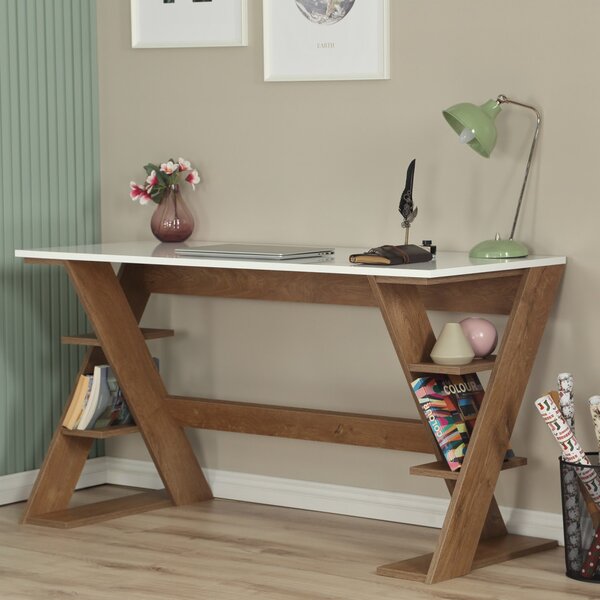 Lungo íróasztal, sötét tölgy-fehér, 140 cm
