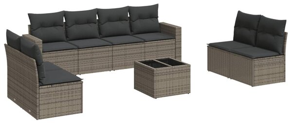 9 részes szürke polyrattan kerti ülőgarnitúra párnákkal