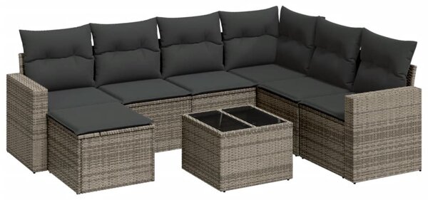 8 részes szürke polyrattan kerti ülőgarnitúra párnákkal