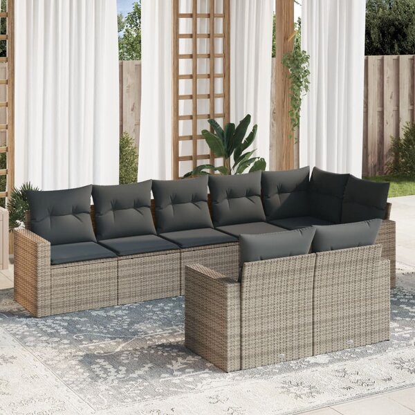 8 részes szürke polyrattan kerti ülőgarnitúra párnákkal