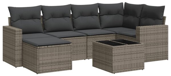 7 részes szürke polyrattan kerti ülőgarnitúra párnákkal