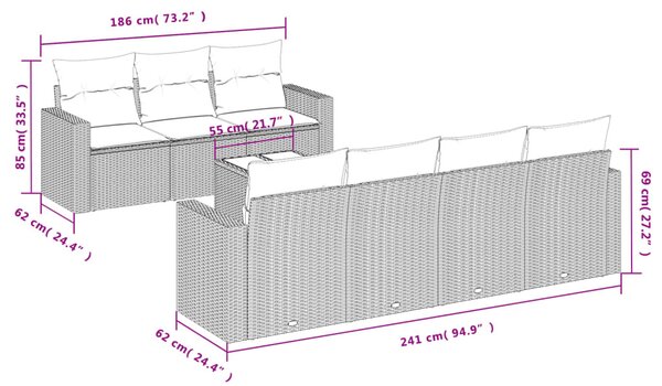 8 részes szürke polyrattan kerti ülőgarnitúra párnákkal
