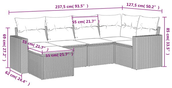 6 részes szürke polyrattan kerti ülőgarnitúra párnákkal