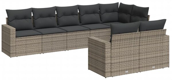 8 részes szürke polyrattan kerti ülőgarnitúra párnákkal