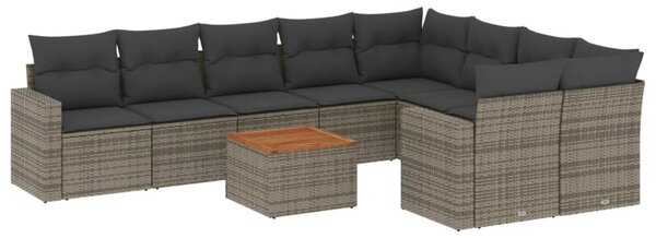 10 részes szürke polyrattan kerti ülőgarnitúra párnákkal