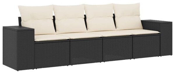 4 részes fekete polyrattan kerti ülőgarnitúra párnákkal