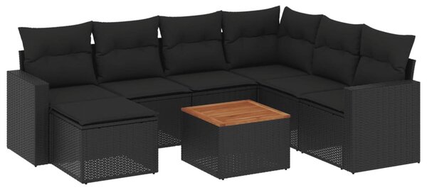 8 részes fekete polyrattan kerti ülőgarnitúra párnákkal