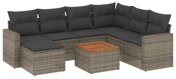 8 részes szürke polyrattan kerti ülőgarnitúra párnákkal