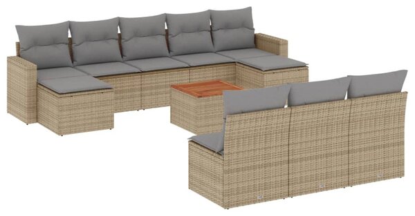 11 részes bézs polyrattan kerti ülőgarnitúra párnákkal