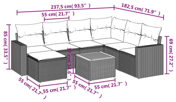 8 részes szürke polyrattan kerti ülőgarnitúra párnákkal