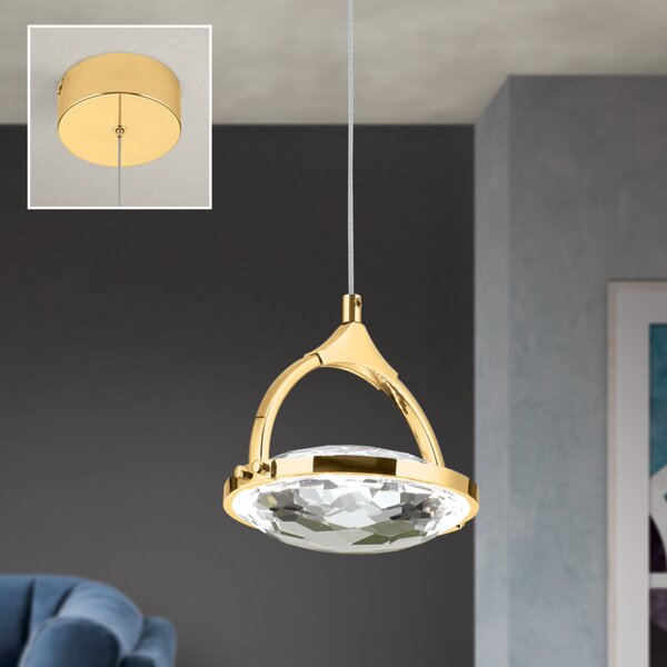 MOON modern kristály LED függőlámpa , arany, 300lm