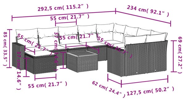 11 részes fekete polyrattan kerti ülőgarnitúra párnákkal