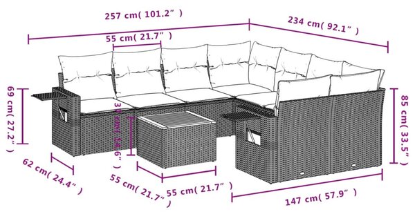 9 részes bézs polyrattan kerti ülőgarnitúra párnákkal