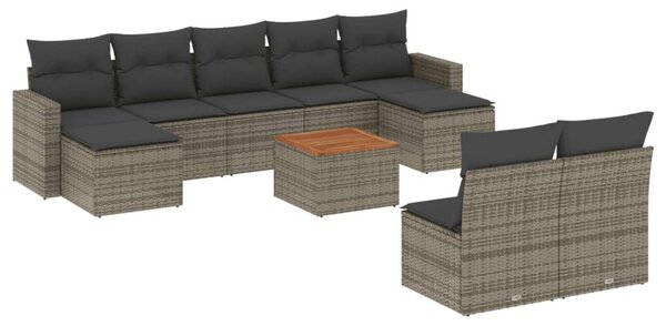 10 részes szürke polyrattan kerti ülőgarnitúra párnákkal
