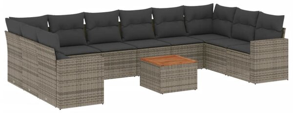 11 részes szürke polyrattan kerti ülőgarnitúra párnákkal