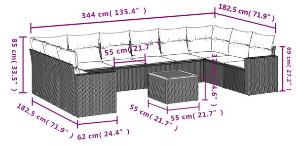 11 részes bézs polyrattan kerti ülőgarnitúra párnákkal