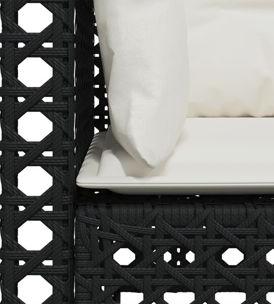 Fekete 3 személyes polyrattan kerti kanapé párnákkal