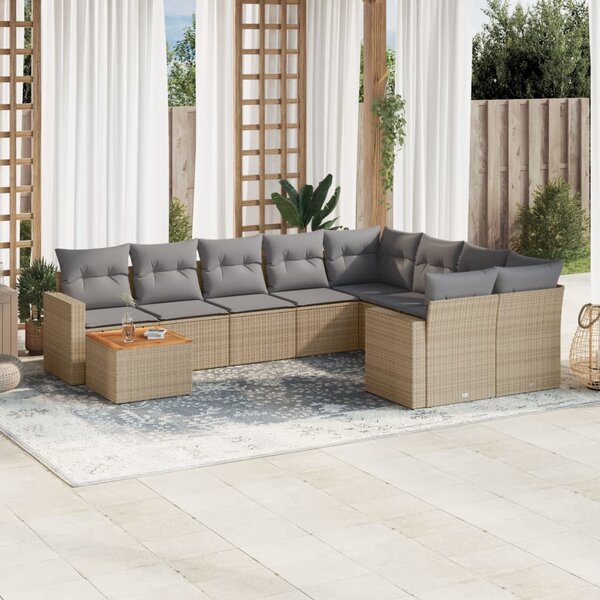 10 részes bézs polyrattan kerti ülőgarnitúra párnával