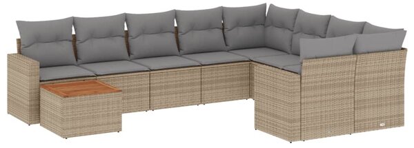 10 részes bézs polyrattan kerti ülőgarnitúra párnával
